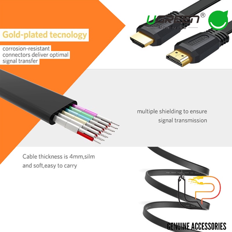 Cáp Hdmi 2.0 dẹt Flat Cable Màu Đen Ugreen Dài 1.5M - 2M - 3M - 5M