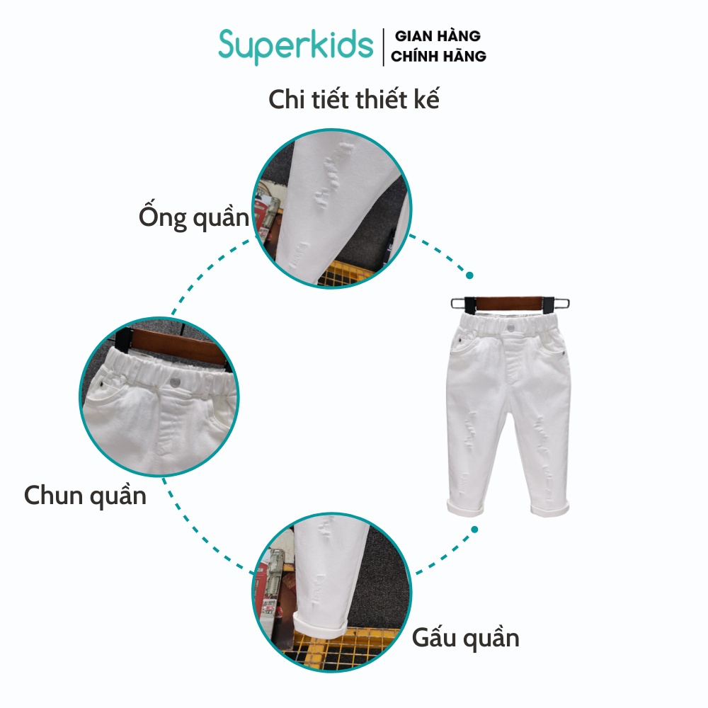 Quần kaki rách co giãn cho bé 10-25kg QATE441, quần jean bé trai bé gái Superkids