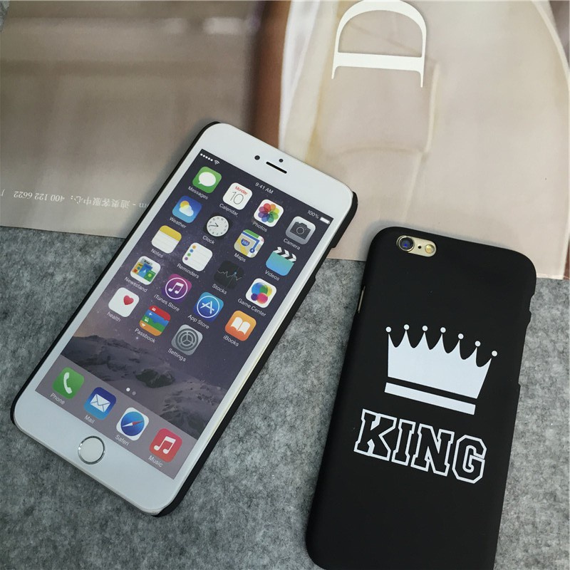Ốp lưng điện thoại nhựa cứng iPhone 6 7 8 hình vương miện King Queen
