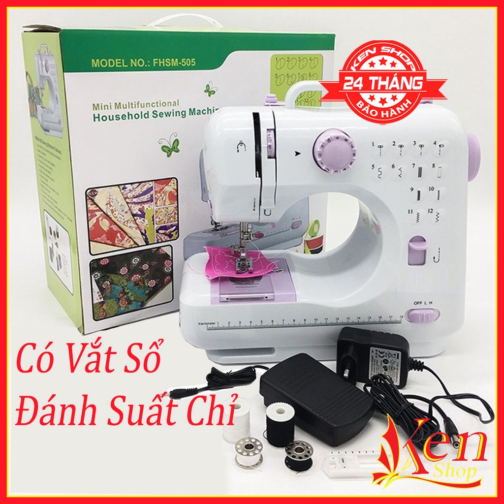 Máy Khâu Mini Gia Đình Có Vắt Sổ - Máy May 13 Kiểu May - Tặng Kèm Kim, Chỉ, Suất, Pedan