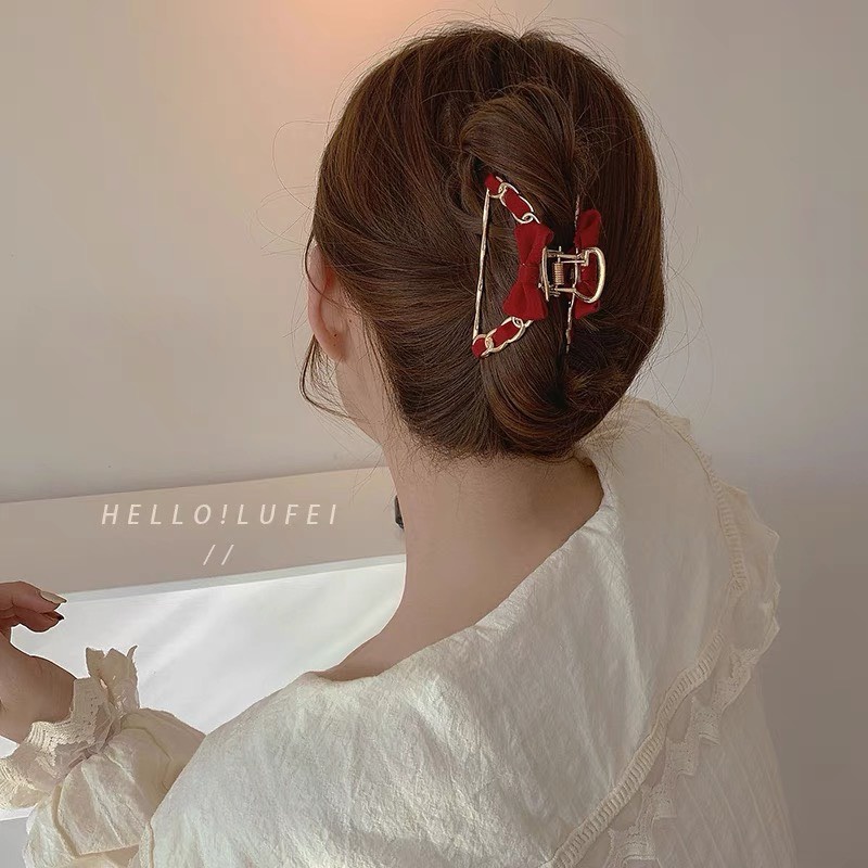 Kẹp tóc càng cua kim loại phối nơ phong cách hàn quốc dễ thương hot trend KC47