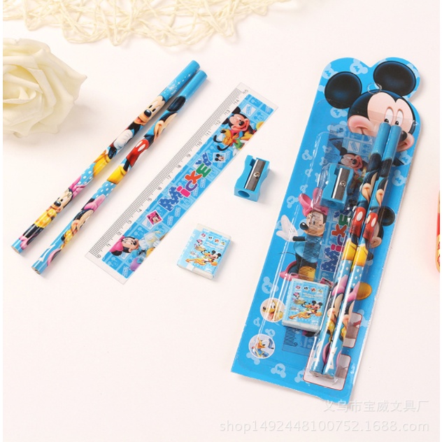 Set Dụng cụ học tập 5 món - Bút chì / tẩy /gọt bút chì / thước Molangshop