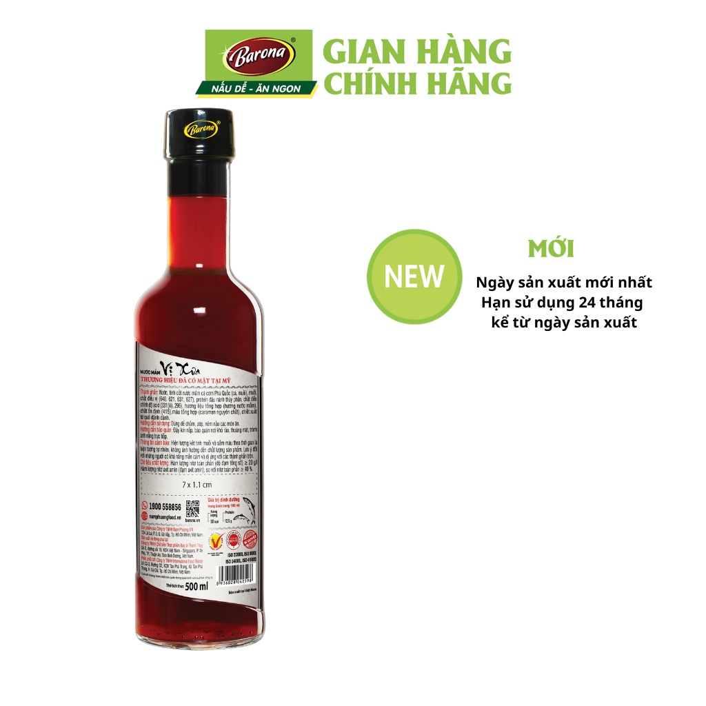 Nước Mắm Phú Quốc Vị Xưa Barona 20 độ đạm 1 Thùng (12 chai x 500ml)