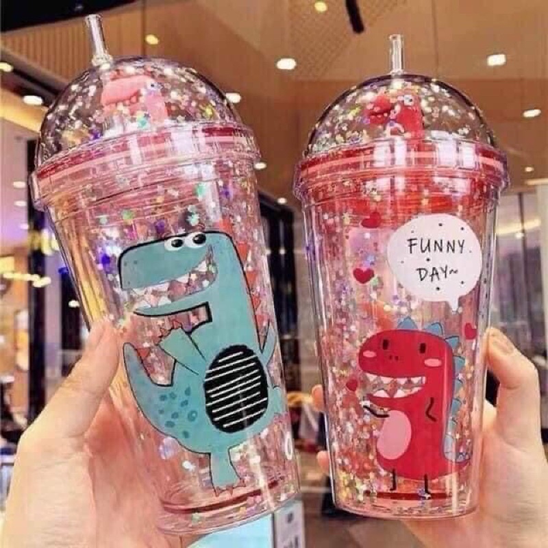 Bình nước khủng long kim tuyến siêu cute