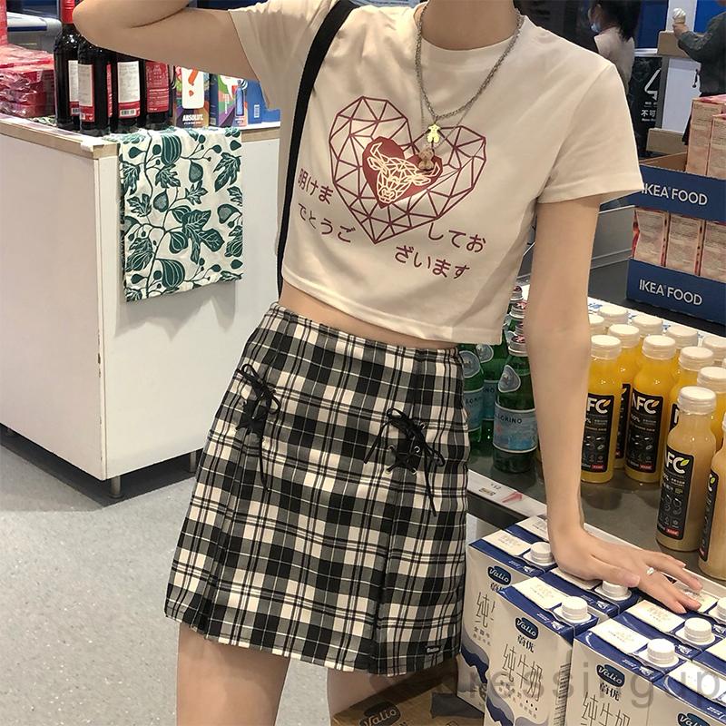 ◕‿◕Áo Thun Croptop Tay Ngắn Cổ Tròn In Hình Trái Tim Thời Trang Mùa Hè Cho Nữ