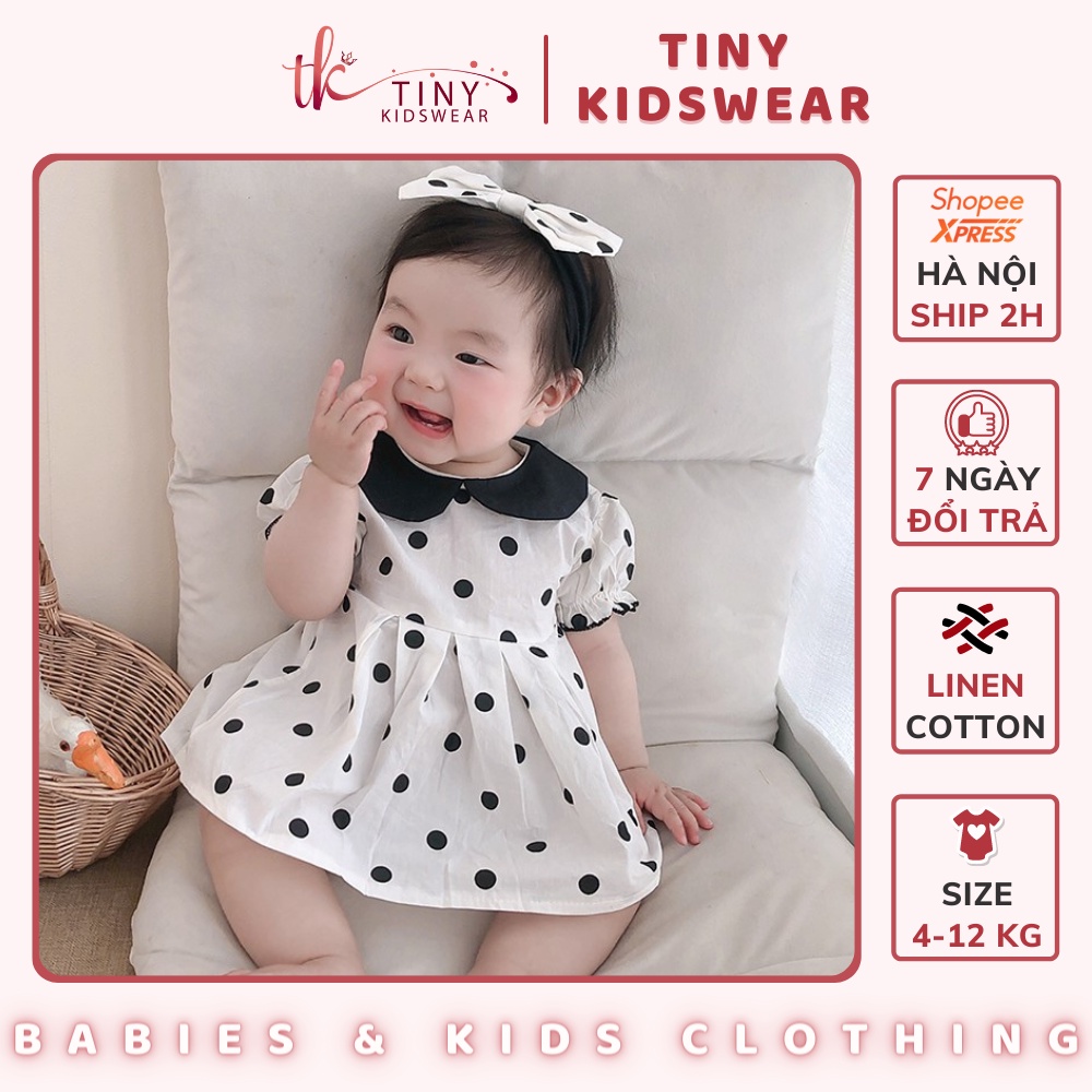 Bộ Đồ Cộc Tay Chấm Bi Phong Cách Babydoll (TẶNG KÈM BĂNG ĐÔ) Cho Bé Gái Từ 4-13kg [GS4]