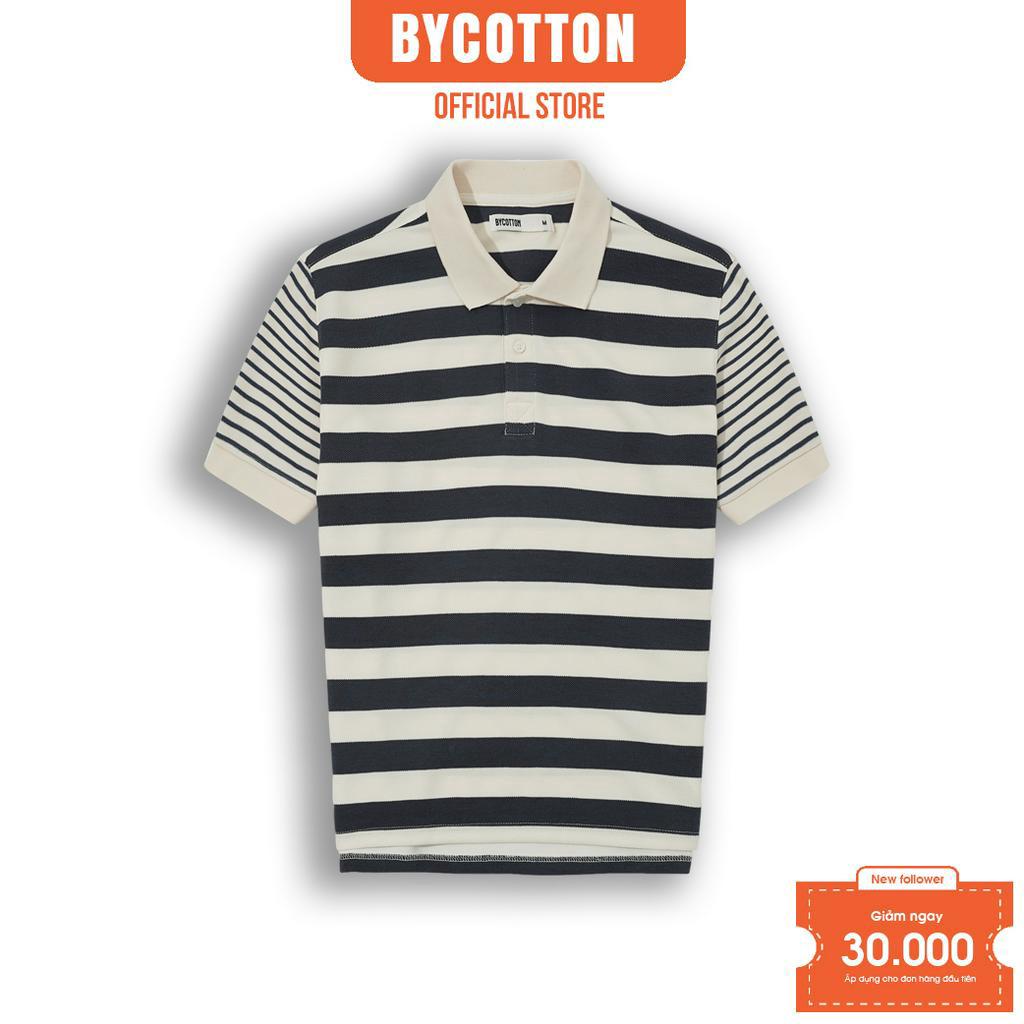 [Mã BMLTA50 giảm đến 50K đơn 99K] Áo Thun Polo Nam Cổ Bẻ Sọc Trắng Đen BY COTTON NAVY CREAM BIG STRIPES PREMIUM POLO