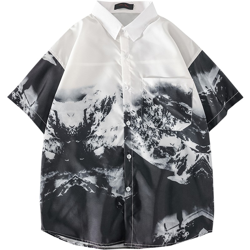 【lei19.vn】Men's Black and White Color Coordinating Short Sleeve Shirt