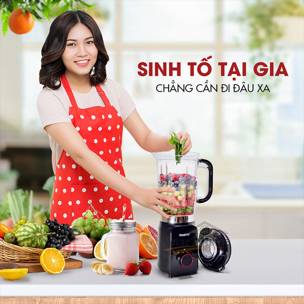 Máy Xay Sinh Tố MASUTO BLENDER 1.2L - Máy Vắt Cam 0.2L Siêu Nhanh, Xay Nhuyễn Mịn Chỉ Trong 10s - Hàng Chính Hãng