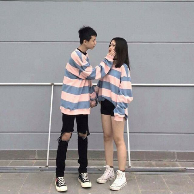 [HOT]Áo SWEATER sọc to hồng xanh