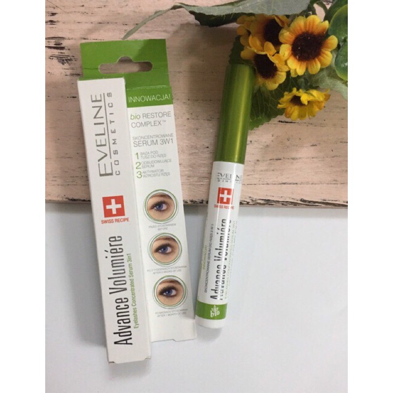 Dưỡng mi eveline 3in1 dày, dài, cong mi