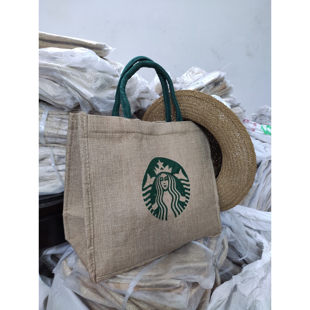 [ NOWSHIP ] Túi Cói Đi Du Lịch StarBuck Sang Chảnh- Có Lót và Khóa Kéo Bên Trong