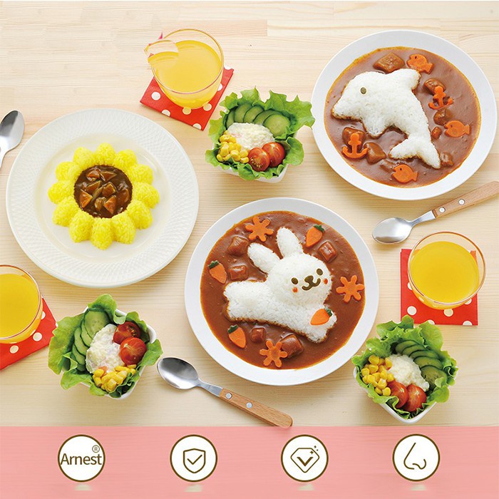 Khuôn ép cơm bento hình cá heo, thỏ, hoa và khuôn cắt tạo hình rau củ quả