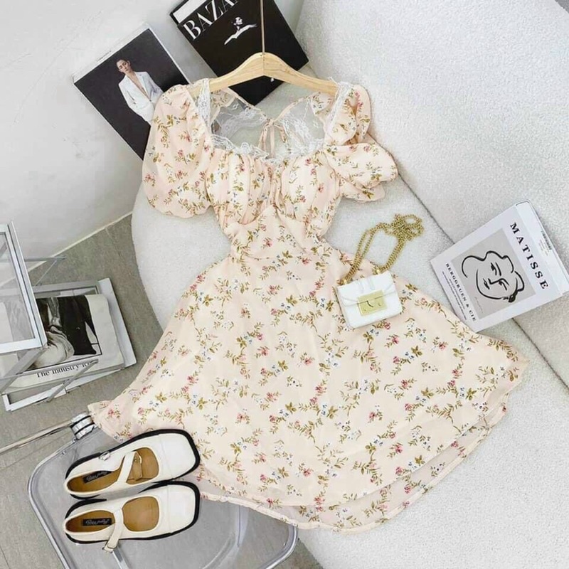 ĐẦM VOAN HOA XẾP NGỰC VIỀN REN CUT-OUT LƯNG 🌻 Chất voan lụa mịn mát, kiểu dáng xoè nhẹ thiết kế mới lạ