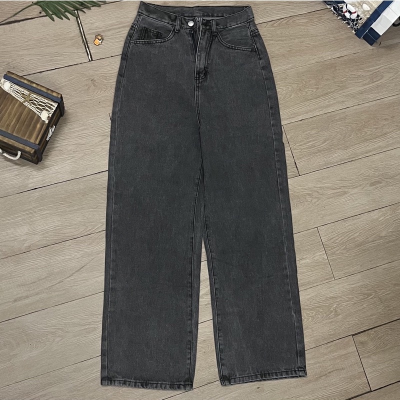 Quần jean ống suông xám đen phong cách đơn giản, form dáng thoải mái | BigBuy360 - bigbuy360.vn