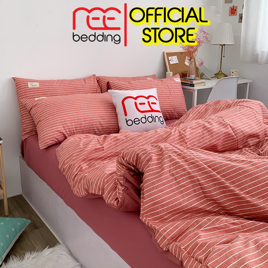 Bộ chăn ga gối Cotton TC REE Bedding CTC52 sọc hồng đủ size giường nệm