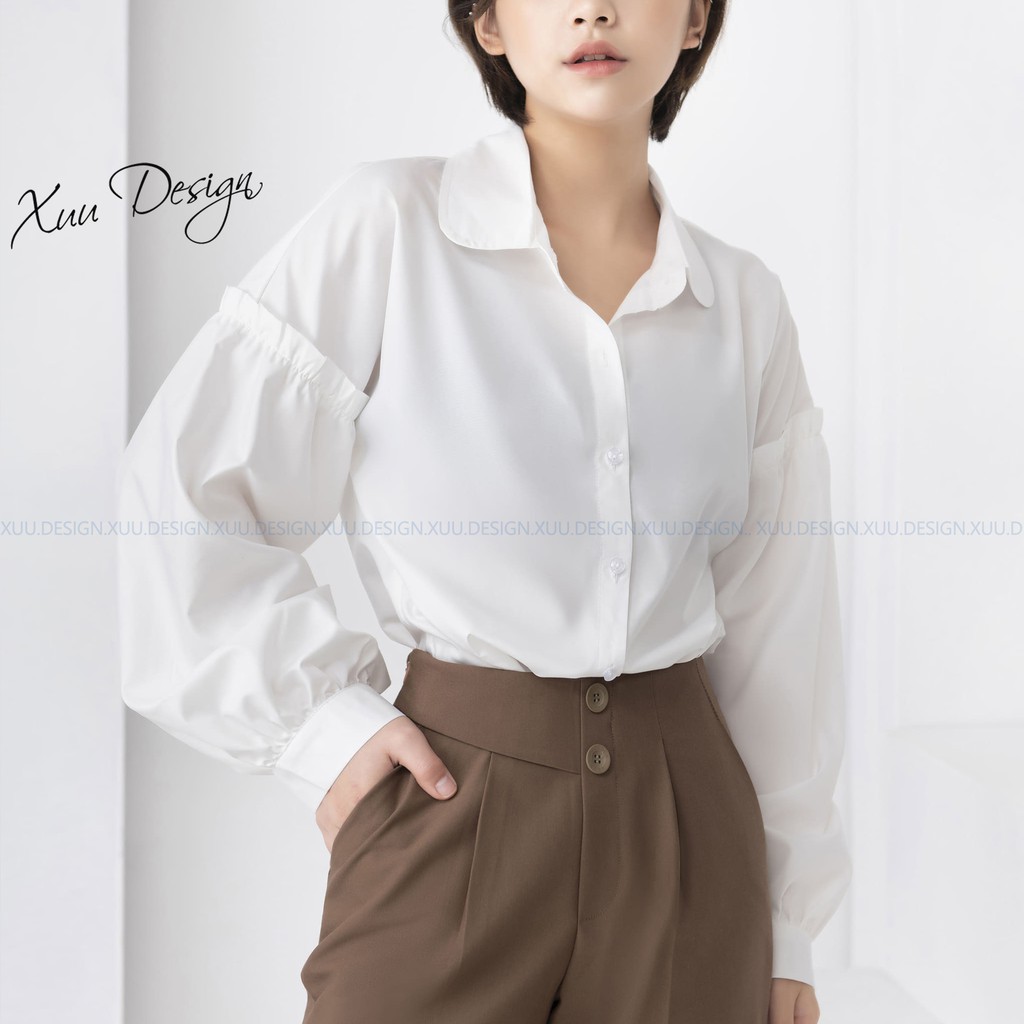 Áo sơ mi nữ công sở kiểu dài tay Xuu, tay áo nối bèo form rộng - SM13