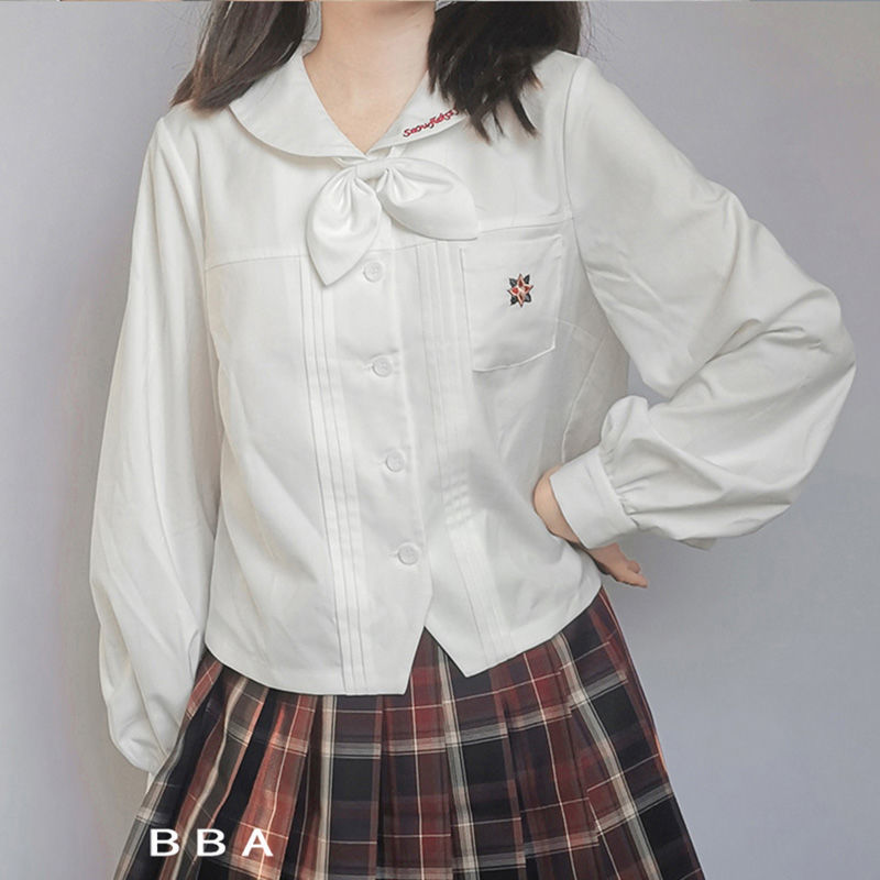 Bộ đồ thủy thủ kiểu Mỹ Nhật ngọt ngào và đáng yêu nữ sinh viên mặc áo thun dầy cỡ hai chiều cổ áo vải có áo len mềm dẻo