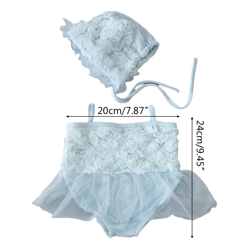 Set 2 Món Đầm Ren + Mũ Dễ Thương Làm Phụ Kiện Chụp Ảnh Cho Bé Gái Sơ Sinh