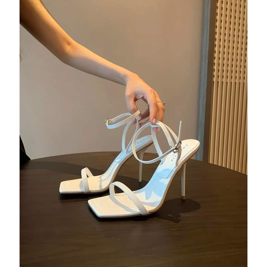 [LOẠI 1] Giày Sandal Cao Gót Nữ dáng Guốc Quai Ngang Da Điệu Xinh Màu Trắng/Đen Gót Cao 9 phân Đi Làm Chơi Nhẹ Nhàng