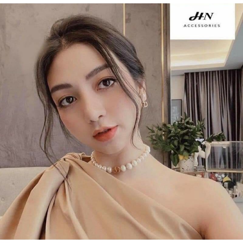💥Siêu SaLe💥Set Dây chuyền,Vòng cổ ,khuyên tai ngọc C D TiTan không hoen gỉ -Hàng siêu cấp