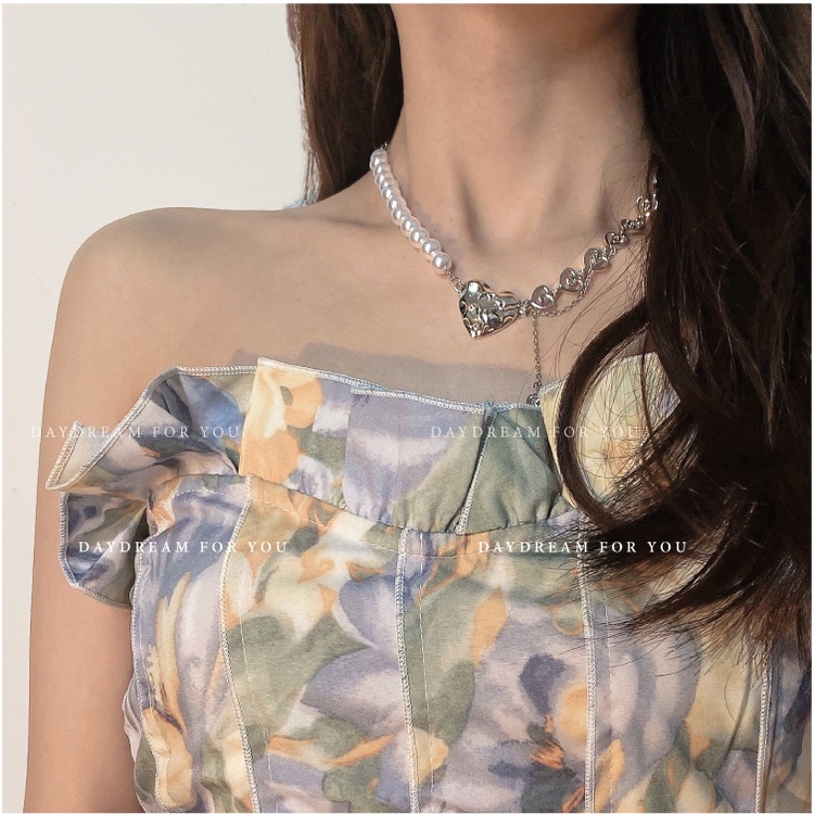 Vòng cổ mặt trái tim đính ngọc trai thời trang