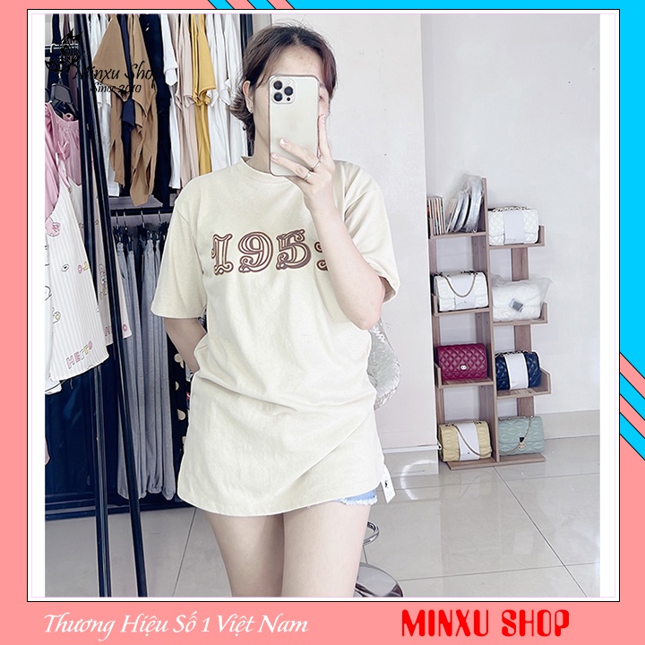 Áo phông dáng rộng giấu quần, áo thun nữ 1951 hình in nổi phom thụng sịn sò hàng QCL1 Minxu shop MÃ 1951