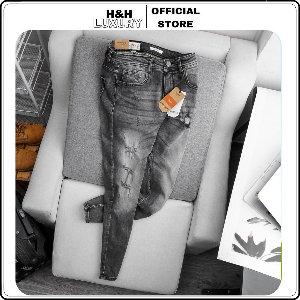 Quần bò nam đẹp Pull & Bear xanh co giãn 4 chiều xuất dư - H&H LUXURY