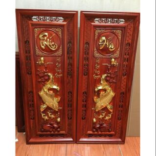 Cặp tranh gỗ cha mẹ và lý ngư vọng nguyệt gỗ hương..