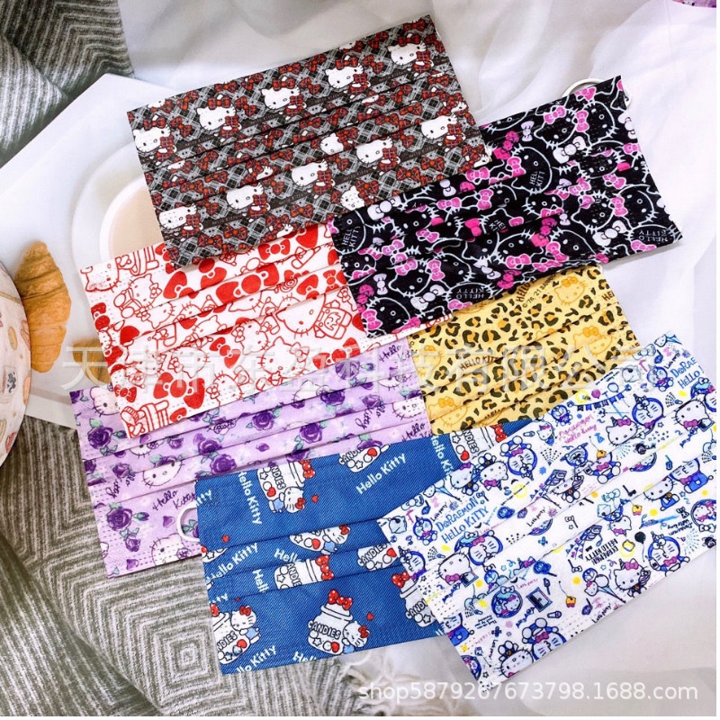 Bộ 50 Khẩu Trang 3 Lớp Dùng Một Lần In Hình Hoạt Hình Anime & Manga Hello Kitty Sanrio