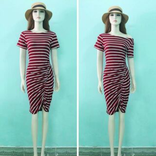 Đầm body sọc nhíu thân