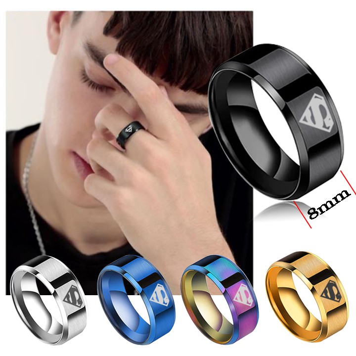 Nhẫn nam cá tính Superman 8mm INOX không đen - N657