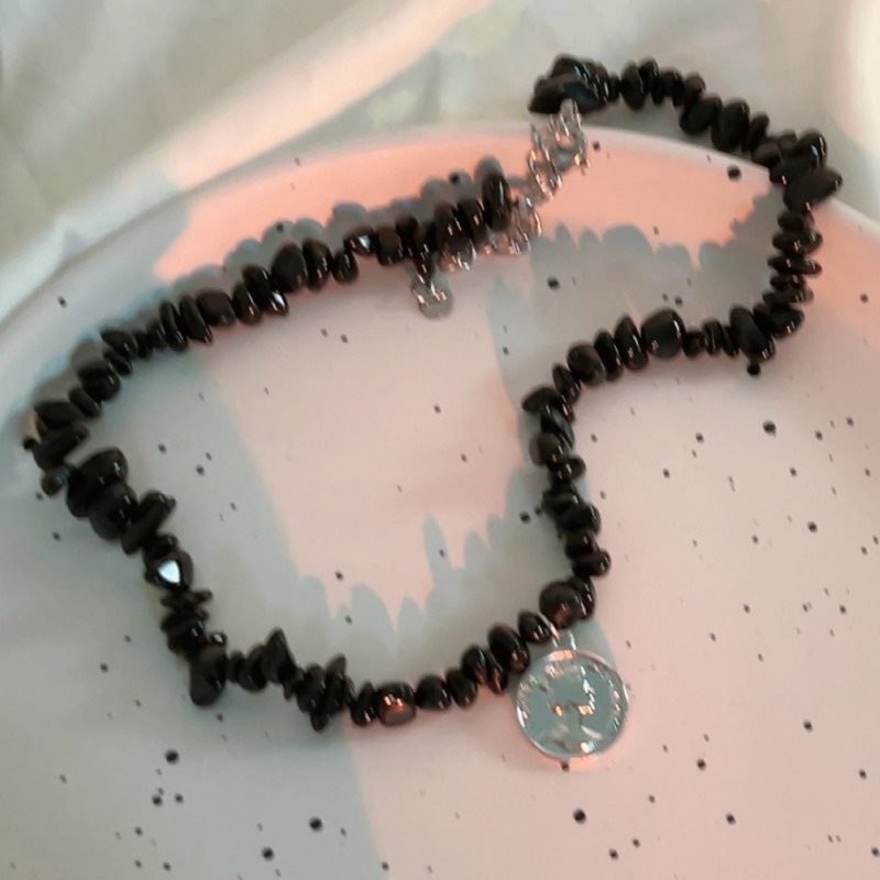 Vòng Cổ Chuỗi Hạt Pha Lê Đen Thời Trang Cao Cấp Phong Cách vintage Hàn Quốc