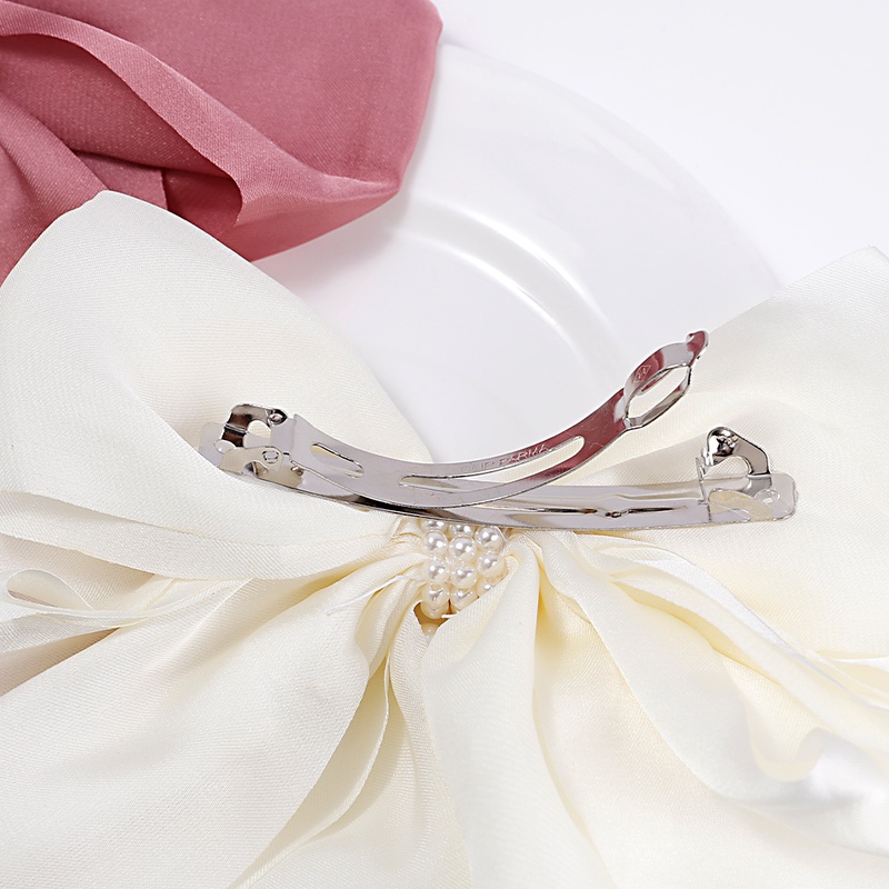 Kẹp Tóc Hình Nơ Đính Hạt Ngọc Trai Bằng Vải Chiffon Dễ Thương Dành Cho Bạn Gái