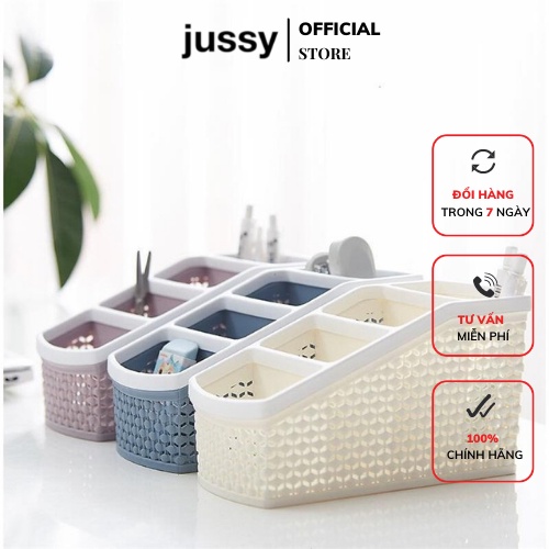 Rổ Nhựa Đựng Đồ 4 Ngăn Đa Năng Jussy Official Nhựa PP Bền Chắc Kiểu Giỏ Đựng Mỹ Phẩm, Bút Viết Ngăn Nắp Bàn Làm Việc