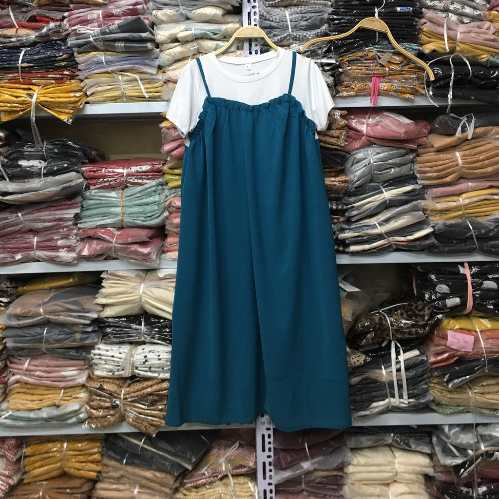 Váy bầu thời trang thiết kế xuông shopdambau-YE1654 Đầm bầu mùa hè chất Cotton pha Đũi freesize từ 45 đến 75kg