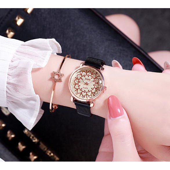 Đồng Hồ Nữ Dây Nam Châm Dqg D374 Mặt Hoa Trái Tim Hot Trend Siêu Đẹp - Hazo