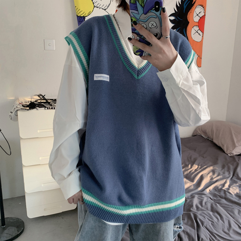 Áo Sweater Dệt Kim Không Tay Dáng Rộng Cổ Chữ v Thời Trang Thu Đông Cho Nam Giới Tf1 2021