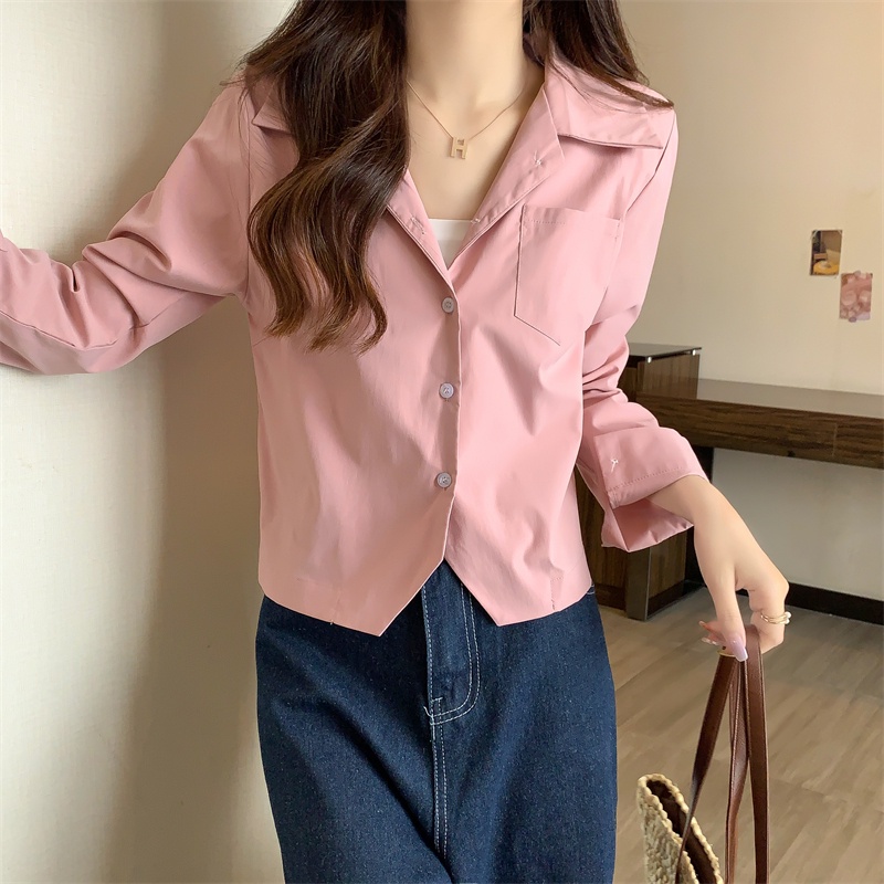 Áo Sơ Mi Tay Dài Dáng Rộng Màu Trơn Dễ Phối Đồ Thời Trang Mùa Xuân Phong Cách Hàn Quốc