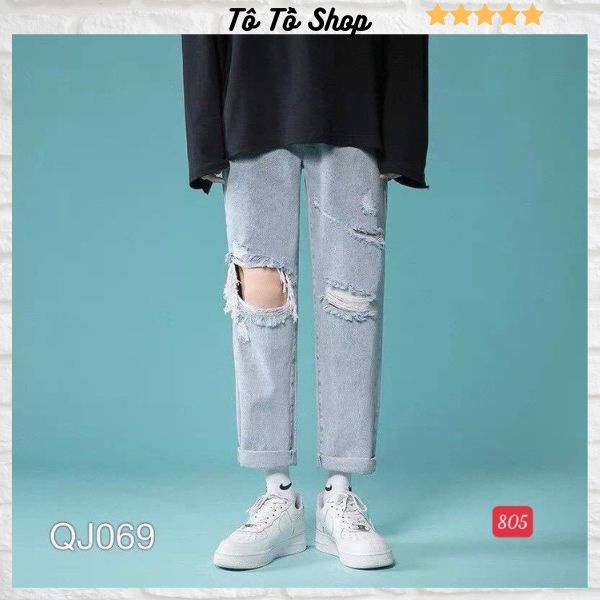 Quần jean baggy nam ống rộng dáng xuông màu xanh rách, quần baggy jean nam chất bò cao cấp thời trang Tô Tồ Shop -BG805