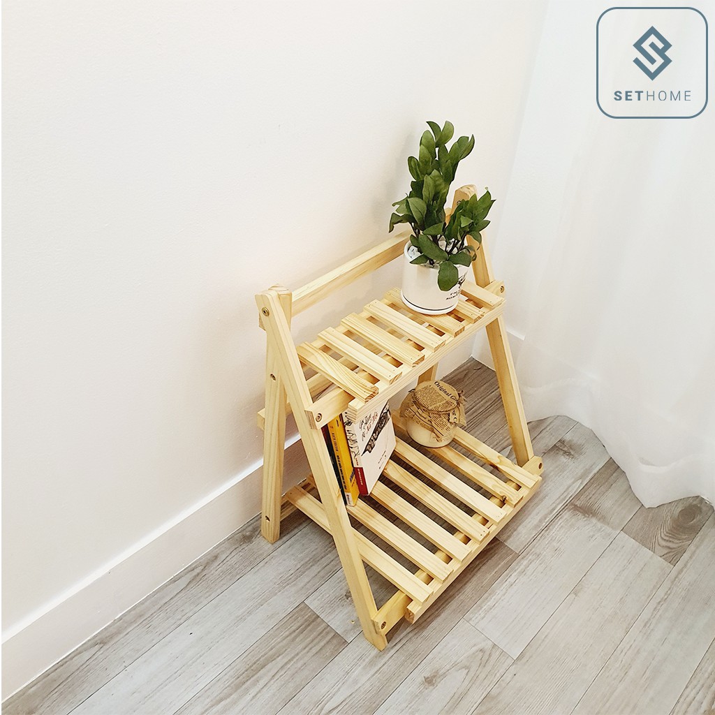 Kệ trang trí 2 tầng SETHOME để cây trang trí đồ decor sách phù hợp để phòng khách, phòng ngủ, phòng làm việc