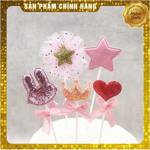 Set tai thỏ đáng yêu 5 món trang trí bánh kem,trang trí bánh sinh nhật,quà tặng dành cho các bé