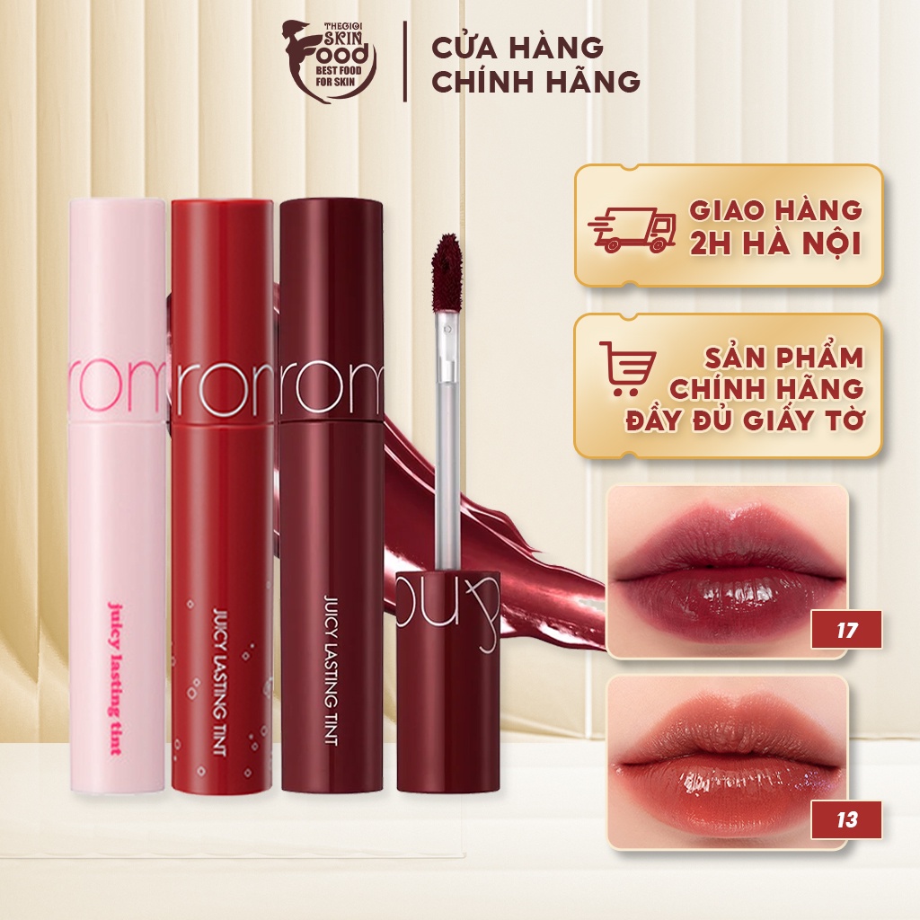 Son Tint Bóng, Siêu Lì, Căng Mọng Môi Hàn Quốc Romand Juicy Lasting Tint 5.5g (12 đỏ cherry, 13 nâu gạch)