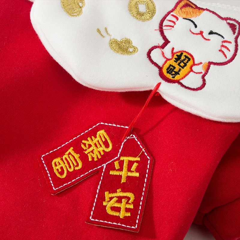 Áo nỉ lót bông Tết mèo thần tài cho cún miu