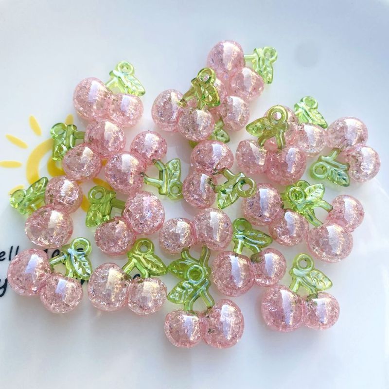 Set 10 Mặt Vòng cổ Hình Quả Cherry 3D Bằng Nhựa Resin