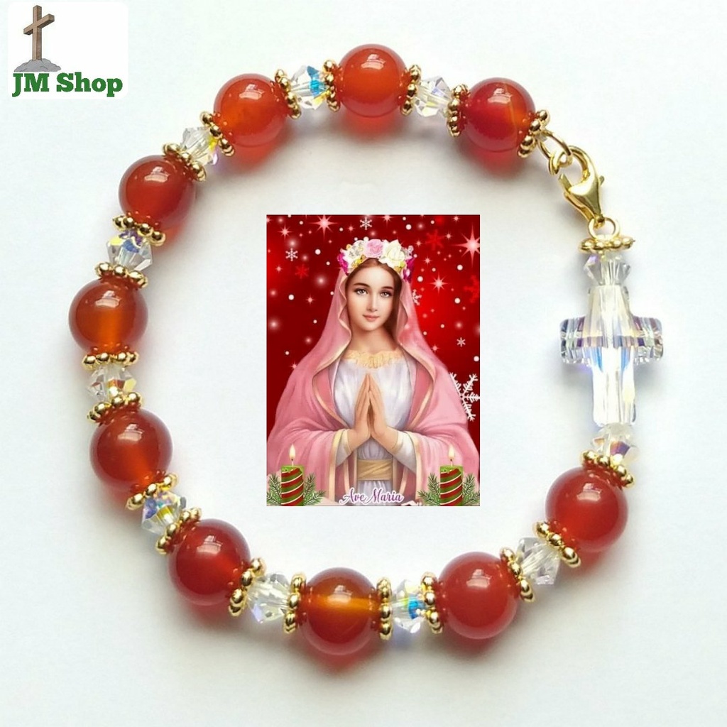 Vòng Tay Chuỗi Mân Côi JM Shop Mã 319 Hoa Mạ Vàng Cao Cấp Thánh Giá Pha Lê Trắng Kích Thước Chuỗi Từ 16 cm - 18 cm