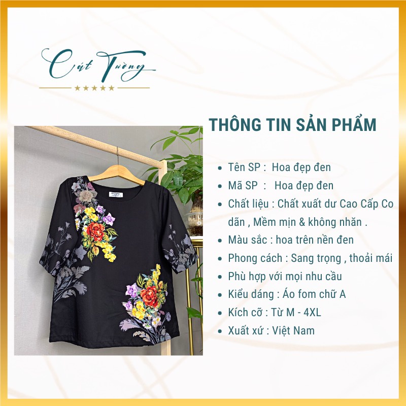 Thời trang trung niên cao cấp - Áo kiểu cao cấp , sang trọng tặng Mẹ , tặng Bà - Hoa đẹp đen