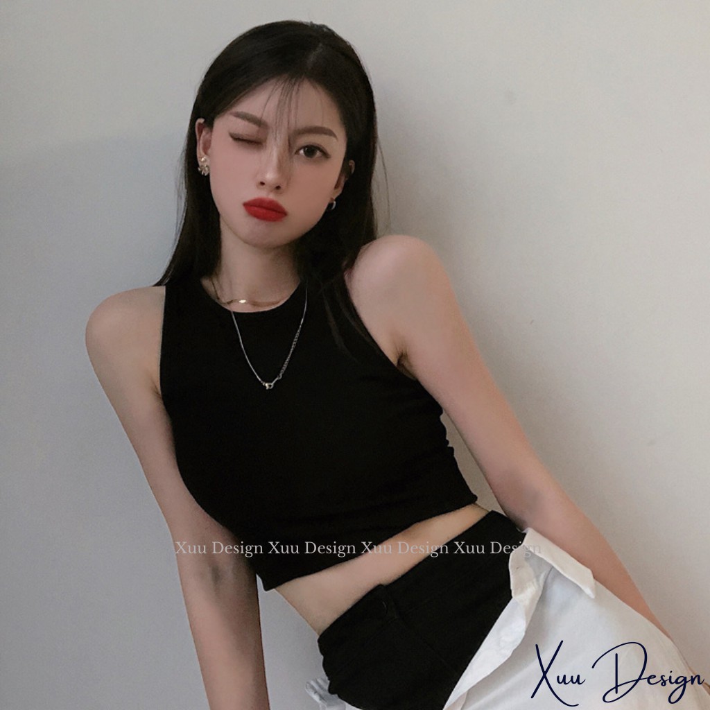 Áo croptop nữ Xuu Design chất cotton co giãn tốt, áo kiểu ba lỗ thời trang, cá tính AD04