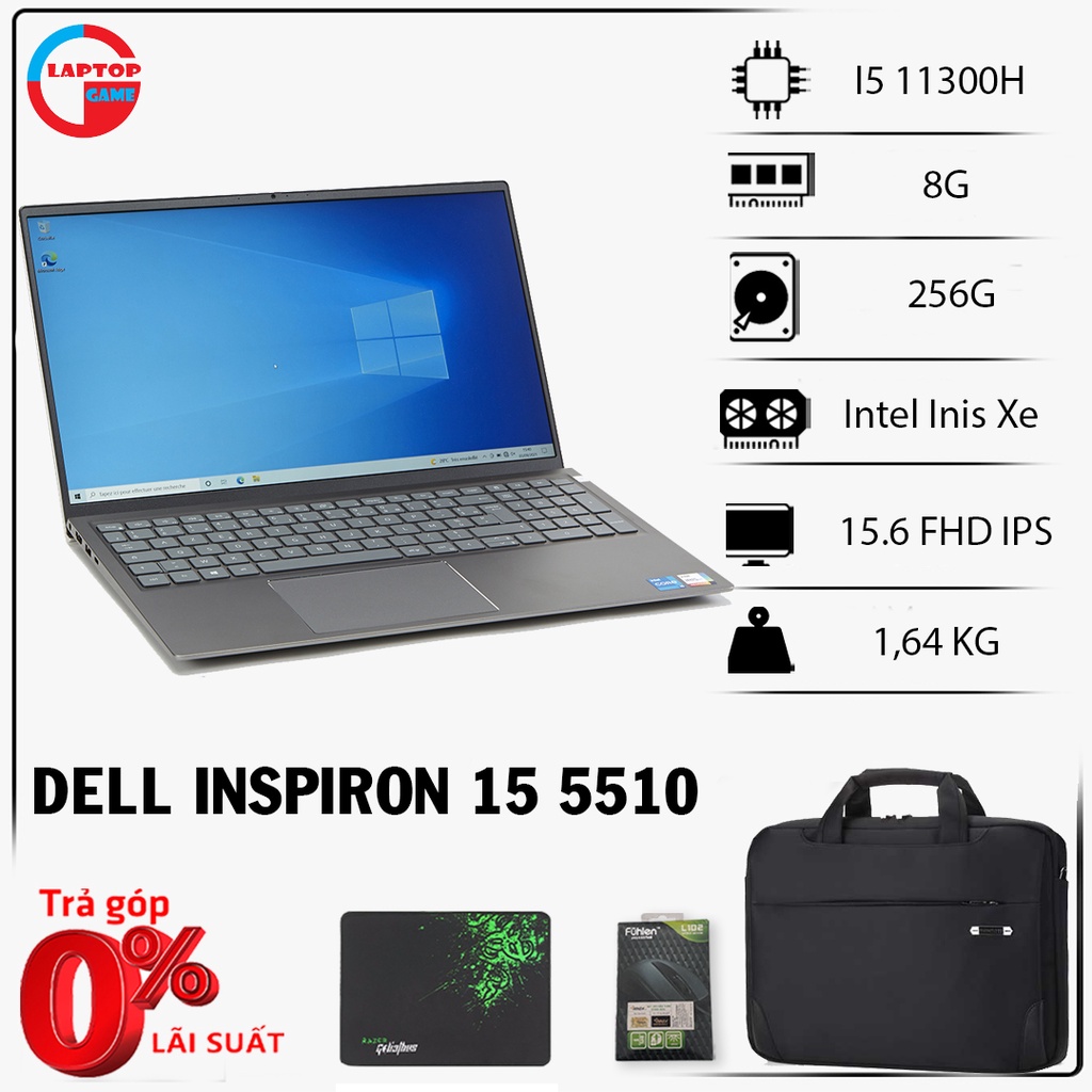 [Mới 100%]Laptop mỏng nhẹ Dell Inspiron 15 5510 Core i5-11300H, 8GB, 256GB, Iris Xe Graphics, 15.6” FHD IPS