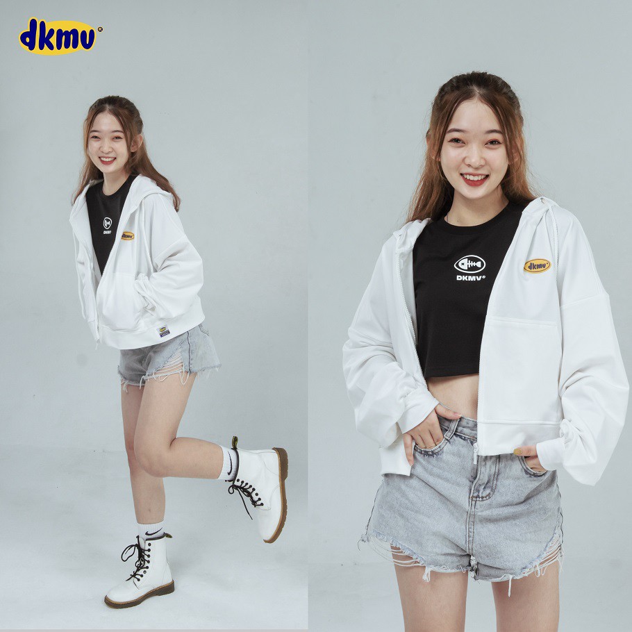 Áo Hoodie Zip Logo tặng kèm Tote - MÀU TRẮNG - DKMV Hoodie Zip Logo-White